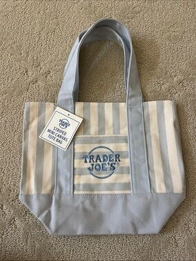 Trader Joe's Blue and Cream Striped Mini Canvas Tote Bag